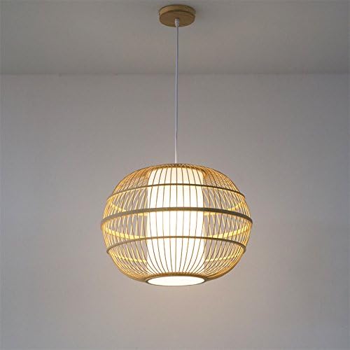 Handmade Bamboo Weave Pendant Lights Chandeliers Chinese - Style Blue And White Porcelain Retro Bird Cage,Wood Color