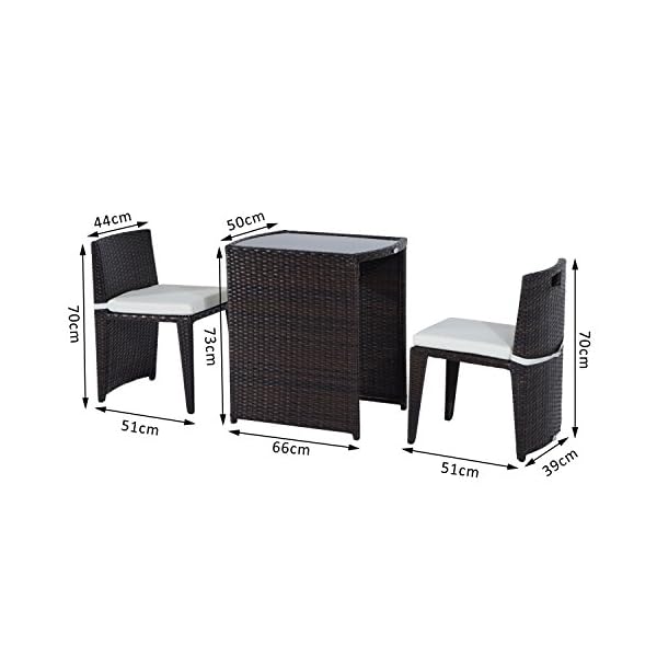 Outsunny Garden Rattan Furniture Bistro Set 3 PCs Patio Weave Companion Chair Table Set Conservatory Seaters - Image 3