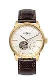 Zeppelin Flatline Automatik Herz offen Herren goldfarbenes Armbanduhr Braun Band 7362–1