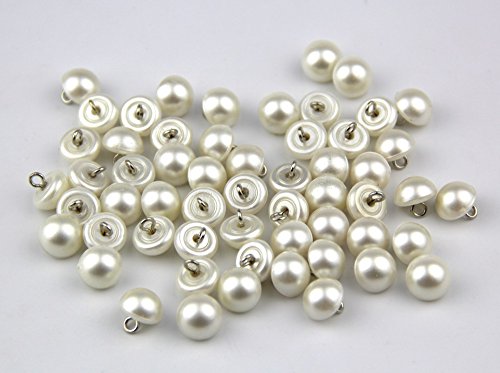 raylinedo Knöpfe, 50 Stück Perlenknöpfe, weiß, halbrund, Metallöse, zum Nähen / Basteln,-10 mm
