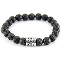 Herren Armband aus Lavastein Vulkan Onyx Armband Halbedelstein Edelstahl Rund Perle Schwarz Biker Mode Handmade Bracelet mode fashion Edelstein Edelstahl Perlen Silber Modeschmuck