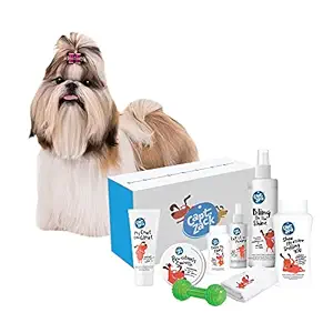 Captain Zack - The Lhasa Apso Groom Box  Ultimate 8-in-1, Head-to-Paw Groom-Kit for Your Dog - (Shampoo +Conditioner +Dry Shampoo +Paw Butter +Toy +Towel) - pH Neutral and Paraben Free