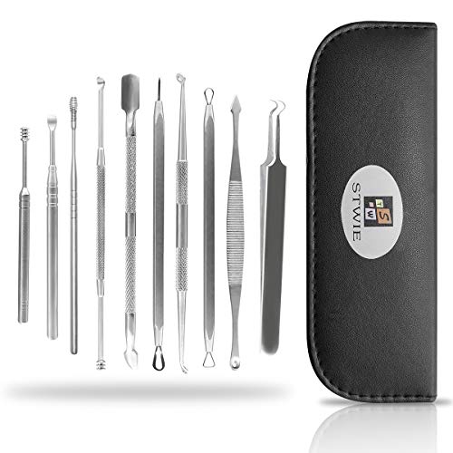 Trousse d'outils pour enlever les points noirs+ pour l'enlèvement de cire oreille +Pousse cuticules, 10 PCS d'outils professionnels extracteur de bouton Comédon de pressage de bourgeon avec