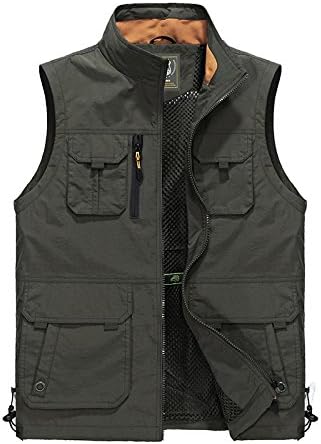 GEDTFC Summer Men's Vest Casual Fishing Photography Outdoor Sets of Loose Gilet,Green-L