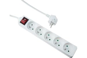 EXPERT LINE - Multiprise électrique 5 prises multiple - Bloc multiprise 5 prises + interrupteur, rallonge multiprises - 5P / 16A / 3G1mm² - Blanc - Protection enfant