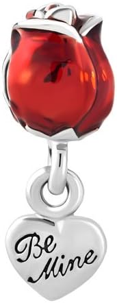 OutCharmed Red Rose Flower Love You Heart Charm Beads Fit European Charm Bracelets