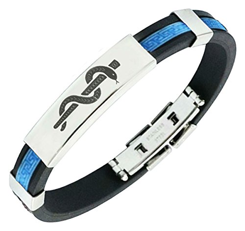 Diabetes-Medical Alert Bracelet Medi-Tag Black/Blue Rubber Stainless Steel Medical ID Band