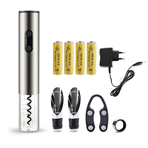 MAVIE Elektrische Wein Opener Beste Wiederaufladbaren Korkenzieher Mit Folie Cutter Und Wiederaufladbare Batterien (Silber)