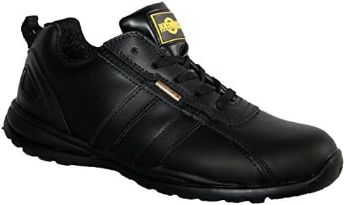 LADIES OTTAWA SAFETY STEEL TOECAP LIGHTWEIGHT LACE UP WORK SHOE TRAINER (7, black leather)