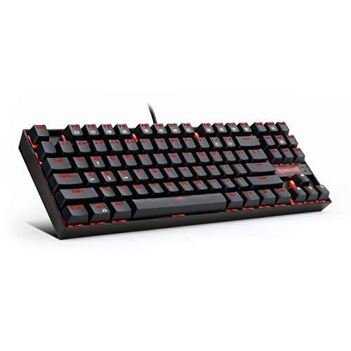Redragon Teclado para Juegos Mecánico Rojo Iluminado K552 KUMARA 87 Teclas Teclado Mecánico con Interruptores Azules para PC Diseño Compacto para Juegos (Diseño QWERTY US Iluminación con LED Rojo)