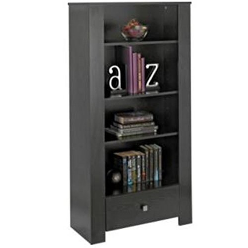 ALPHA - 3 Shelf Tall Storage Bookcase with Drawer - Black