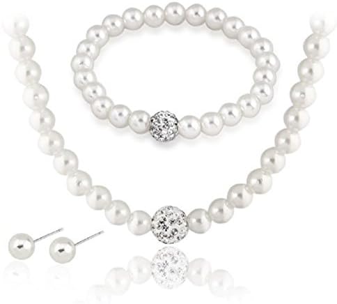 Jays Jewellery - Cream Wedding Jewellery Set faux Pearl & Paved Dimante Crystal Necklace Studs Earrings