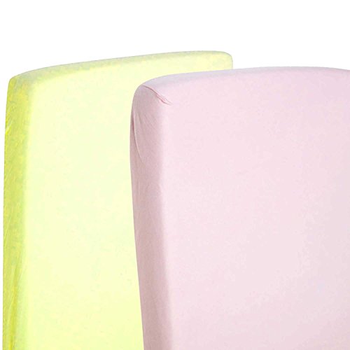 2x Cot Bed 100% Cotton Jersey Fitted Sheet 140 x 70 cm Lemon & Pink