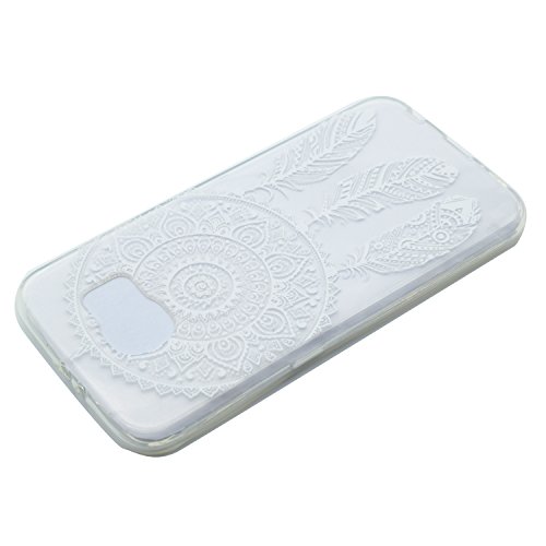Galaxy S6 Hülle,Handyülle für Samsung Galaxy S6 Silikon Hülle Kratzfeste Scratch-Resistant,Leeook Hülle TPU Case Schutzhülle Silikon Crystal Kirstall Clear Case Durchsichtig Beautiful Weiß Traumfänger Feder Malerei Muster Transparent Weichem Silikon Schutzhülle Handy Gürtel Tasche Schutzhülle Hülle Case Cover Abdeckung Etui TPU Bumper Schale für Samsung Galaxy S6 + 1 x Schwarz Eingabestift-White Dreamcatcher Feather - 3
