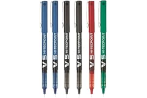 Boligrafos pilot v5 pack 6 boligrafos (2 azules 2 negros 1 rojo 1 verde)