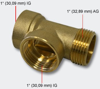 3-Wege Verteiler Messing 3xDN25 1″ T-Anschluss Hauswasserwerk, Pumpe und Membrankessel - 2
