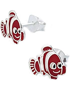 SL-Silver Kinder Ohrringe roter Korallenfisch 925 Silber in Geschenkbox
