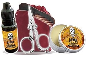 THE BEARD AND THE WONDERFUL Movember Mousetache Growing Kit in a Bag - Beard Oil, Mustache Wax, Pocket Beard Comb, Mini Scissors in Drawstring Bag (Whiskey on The Rocks)