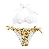 friendGG Sexy Damen Bikini Set Sunflower Print Gepolsterte Badebekleidung Badeanzug Beachwear