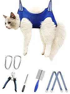 Kkiimatt 12 in 1 Pet Grooming Hammock Harness for Cat/Extra Small Dog,Breathable Cat/Dog Hammock Restraint Bag, Cat/Dog Grooming Sling Helper for Nail Trimming/Clipping