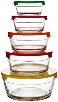 Round Glass Crisper Lunch Boxes Suit Clear Glass Bowl With Lid Refrigerator Storage Fresh Bowl Sealed Box Flat Five Pieces ( Color : #6 )