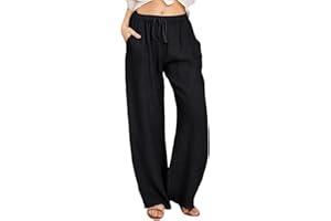 WINKEEY Femme Pantalon en Lin Été Pantalon Fluide Léger Bleu Large Casual Décontracté