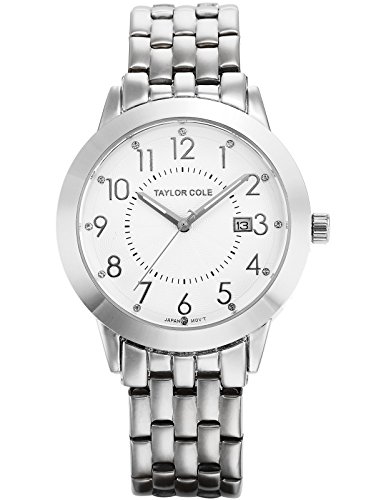 Taylor Cole Damen Armbanduhr XL Analog Quarzuhr Datumanzeige Silber Stahl Band TC031 Taylor Cole Damen Armbanduhr XL Analog Quarzuhr Datumanzeige Silber Stahl Band TC031
