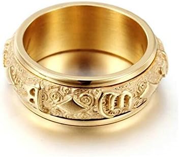 Jiedeng Jewelry Men's Ring Stainless Steel Ring with Mantra Retro Biker Gothic Punk Friendship Partner Ring for Men Gold Size T 1/2