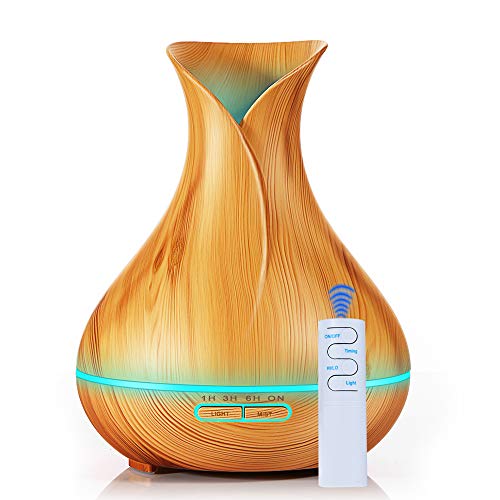 KBAYBO Aroma Diffusore Cool Mist Aria Umidificatore Diffusore Olio Ultrasonico Diffusore Grano Di Legno, 7 Colore Cambiamento, Luce Mood LED per Home Yoga Spa Office Camera Baby Room (Colore chiaro)