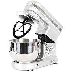 Duronic SM100 SR Robot pâtissier de cuisine / Batteur sur socle compact avec batteur / mélangeur / pétrisseur - Bol en inox de 4 litres et couvercle idéal pour pains, brioches, pâtisserie, crêpes