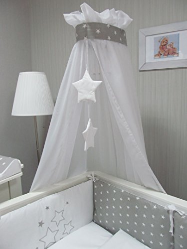 BABY BETTWÄSCHE SET „STARS“ 4tlg- Bett Set 135/100 VOILE fürs BABYBETT 140/70 cm, Bettwäsche gestickt, Nestchen, Himmel(Baldachim, Moskito) - 3