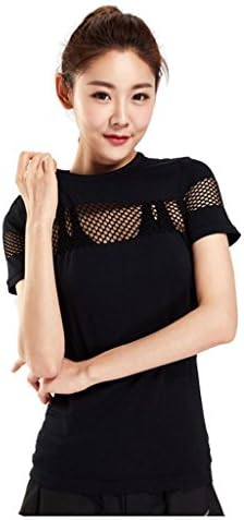 Wgwioo Women'S Yoga Gym Sport T-Shirt Active Shirt Running Top Mesh Workout Hiking Short Sleeve Tee Quick Dry . Black . L