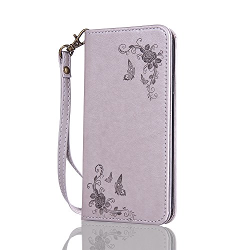 Preisvergleich Produktbild Lonchee Samsung Galaxy A3(2015) Wallet Tasche Brieftasche Schutzhülle , geprägten Design Hochwertige PU Leder Folio Tasche Case Hülle im Bookstyle mit Standfunktion Kredit Kartenfächer (grau)