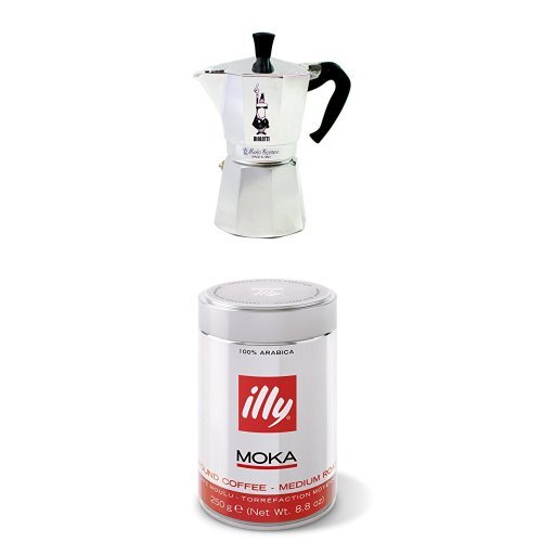 Bialetti Moka Express 6 Tassen Espressokocher + illy Moka Ground Coffee