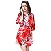 Produktbild MRULIC Damen Spaghetti Strap Spitzensaum Kleid Nachthemd Nachtwäsche Bedruckte Halbarm Morgenmantel Satin Top Pyjama Kimono Kleider(Rot,S)