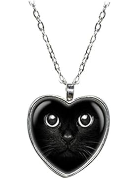 Katze Halskette, Anhänger schwarze Katze, Katze Charm Anhänger, Katze Schmuck, Katze Augen Halskette, Tiere Schmuck