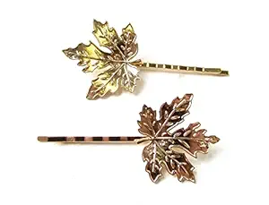 El Regalo 2 PCs Maple Leaf Fancy Bobby Pins Hair Clips Set for Girls & Women | Hair Clips/ Pins/ Hair Accessories for Girls & Women (2 Gold Maple Pins)
