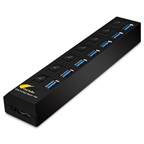ONCHOICE 7 Port USB 3.0 Mit 1M USB Kable Schalter Hub Ladegerät mit Eur 5V USB Power Adapter unabhängige externe Ladegerät im Lieferumfang enthalten Ultrabooks Laptop Tablet PC und Mac EUR - 3