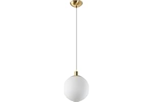 HJXDtech Lampadario Minimalista a Sfera in Vetro Bianca, Lampada a Sospensione Moderna E27 con Finitura in Ottone per Cucina Camera da letto Sala da pranzo (20cm)
