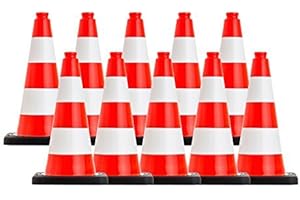 10 Stück UvV-Flex Pylonen, Leitkegel, Warnkegel PVC 50 cm 2,1 kg schwer rot Weiss Nicht reflektierend (2 Streifen weiß)