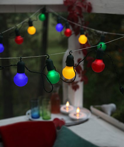 Outdoor – Lichterkette – Gesamtlänge über 10 Meter – mit Befestigungshaken , ideal für Garten , Balkon , Terrasse und Wintergarten – Beleuchtung – Angenehm heitere (aber nicht grelle) BUNTE Outdoor – Lichterkette mit 20 Lampen mit Befestigungshaken – Farbe : BUNT – sparsame LED Technik – inklusive Außen-Trafo, Gesamtlänge inklusive Zuleitung 1070 cm , für den Innen – und Aussen – Bereich gee - 3
