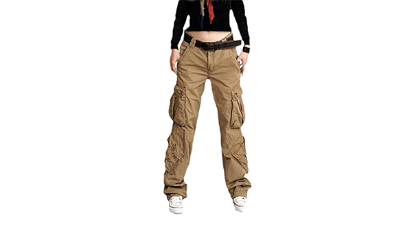 H\u0026E - Pantaloni cargo a vita bassa da donna con tasche multiple cachi L :  Amazon.it: Abbigliamento