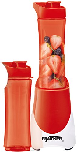 Grafner® Smoothie Maker 300 Watt 2x Becher (je 600 ml) BPA frei Farbwahl Standmixer Mini Mixer Mixer & Go Edelstahlmesser (rot)