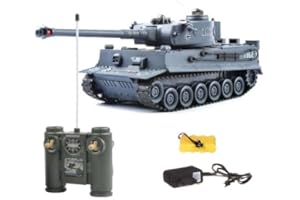 s-idee® 22002 Tanque de batalla 99807 German Tiger 1:28 con sistema de combate por infrarrojos integrado, 2,4 GHz, RC R/C, tanque teledirigido, vehículo de cadena, función de disparo por infrarrojos,
