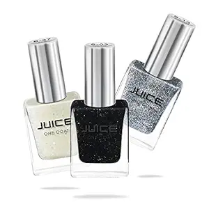 JUICE Shimmery Nail Polish Milky Way/Sparkling Stars/Pearly Black SHIMMER COMBO_28, Pack of 3
