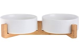 HCHLQLZ Weiß Keramik Hundenapf Futternapf Fressnapf Napf für Hund Katzen mit Massivholz Ständer (2 Stück)