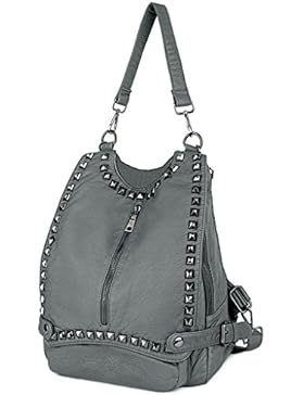 UTO Damen Handtasche PU Leder Backpack Purse Rivet Studded PU Schultertasche schwarz