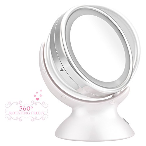 Molain Kosmetikspiegel mit LED Beleuchtung ,360 ° drehbare Make up Spiegel mit normal und 5-fache Vergrößerung für Badezimmer, Eitelkeit, Kosmetik