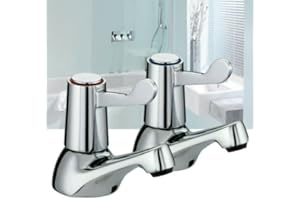 BODYPLUS Bathroom Sink Tap, 2 pcs Chrome Plated Copper Body Lever Basin Sink Taps with Metal Knobs - Single Handle One Hole Hot Cold Twin Taps Pair Kitchen, Bathroom Sink Mixer