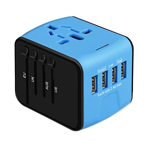 Preisvergleich Produktbild Bescita6 Konvertierung Stecker, 4 USB-Multifunktionsumwandlungsstecker, Reiseadapter Universal International Power Steckdose EU nach USA (Blau)